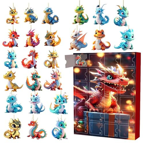 Drachen Adventskalender 2024,Adventskalender 2024 Weihnachten,2D-Acryl-Anhänger Drachen Adventskalender Für Kinder,Einzigartiger Adventskalender, Weihnachtsurlaub Adventskalender
