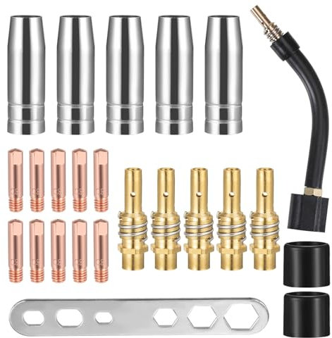 SIWOKJJO 24 Stück Verschleißteile Set, Schweißbrenner Set, Schutzgasschweißgerät Zubehör, Ersatzteile Schweißgerät, Schweißdüsen, Schweißzubehör passend AK-15/MB-15
