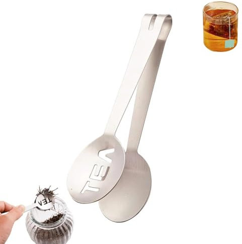 Generic Pinze per spremere bustine di tè, in acciaio inossidabile, confezione da 2, argento, 12 cm x 3,3 cm