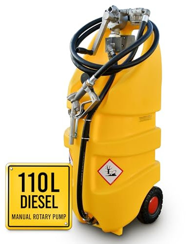 TFF Bomba Gasoil Móvil de 110 L. Surtidor de Gasoil manual Flujo de 30 l/min con Manguera Antiestática de 3 Metros. Depósito Gasoil con Bomba Manual De Combustible