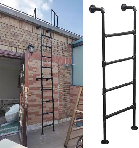 TATITZRO Feuerleiter mit 5–10 Stufen, Kellerausstiegsleiter, robuste Metallleiter für Dachboden-Etagenbetten, Kellerfenster-Schachtleiter für die Sicherheit im Brandfall zu Hause (170 cm)