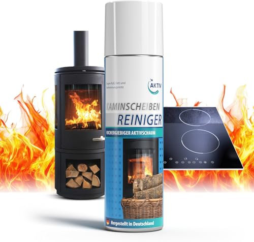 Aktiv Kaminscheibenreiniger extra stark - Kaminglasreiniger Schaum Spray gegen Ruß, Fett, Verbrennungsreste - Reiniger für hartnäckigsten Schmutz an Kamin, Ofen, Grill, 300ml