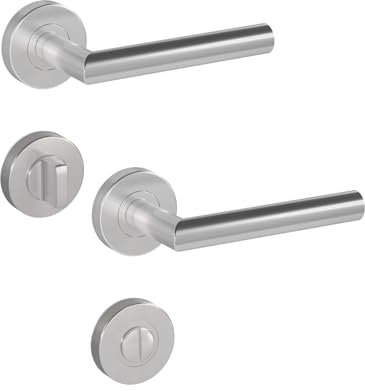 DIYGEEK Maniglie Porte Interne, Serratura per Bagno, Maniglia Porte Interna, Ferramenta per Porte di Bagno/WC, Argento Finitura Spazzolata