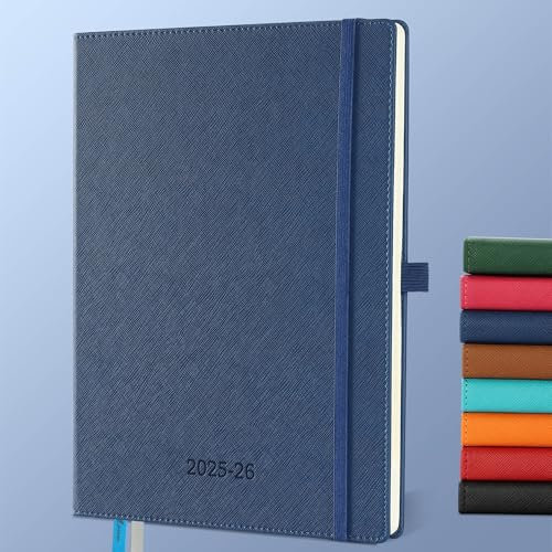 IN-LUXPRO Kalender 2025 2026 Wochenplaner,18-Monate Buchkalender (Jul.2025-Dez.2026) Monatskalender mit Ausgaben & Notizseiten A4(29 x 21.7 cm),mit Vegan-Leder & Notizseiten,Marineblau.