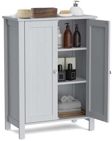 GIANTEX Meuble de Salle de Bain sur Pied, Armoire Rangement avec 2 Étagères Réglables Intérieures, Pieds Antidérapants, Design Imperméable, 60 X 30 X 80 CM, pour Toilette, Chambre, Salon, Gris