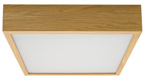 STOLARNIA PIKA LEJA – Quadrat Deckenleuchte aus Holz & Glas, E27 Fassung, für Wohnzimmer, Küche, Bad, Schlafzimmer & mehr (Eiche, 38,5)
