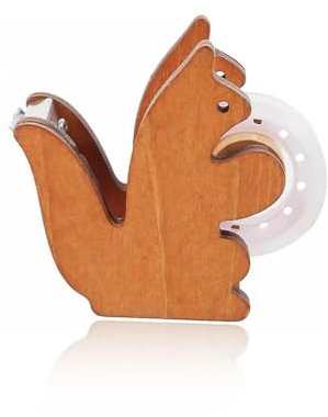 LINTRA Dispenser Nastro Adesivo, Scoiattolo Porta Nastro Adesivo, Distributori di Nastri per Ufficio in Legno Vintage, con Nastro Trasparente, per Larghezza Nastro 23 mm