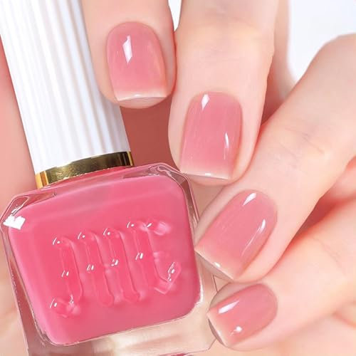 Jelly Pink Nail Polish, Baby Pink Nail Varnish, No Need Nail Lamp Translucent Nude Quick Dry Nail Polish, Chip Resistant, Non-Toxic, Long-Lasting for Women & Girls At Home Manicure (35#Pink)