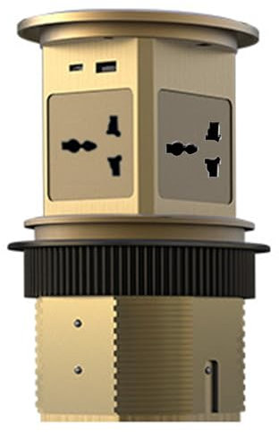 Pop-Up Socket 4 Way with Wireless Charging and 2 USB Ports, Aluminum Alloy Worktop Extension Lead for Kitchen and Office Use