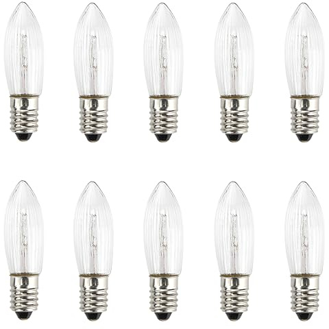 GutReise 10 Stück AC E10 34V 3W 2700K Ersatzbirnen Glühbirnen Topkerze Für Schwippbögen,Lichtbögen und Lichterketten (34V)