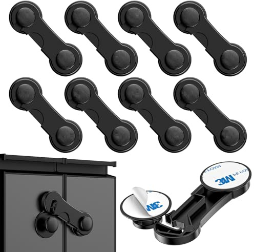 Kimsky 8 Stück Kindersicherung Schrank, Schwarz Kindersicherung Schubladen für Babys und Kleinkinder, Schubladensicherung für Möbel, Küche, Schranksicherung Baby Mit Kleber, kein Bohren