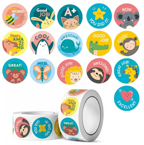HDFHDF 2 Bände 1000 Stück Belohnungssticker Belohnungssystem Kinder Motivationssticker Schüler Motivation Aufkleber Süße Tiere Leimkleberaufkleber Lernbüro Grundschule Lehrer Eltern Büro Klassenzimmer