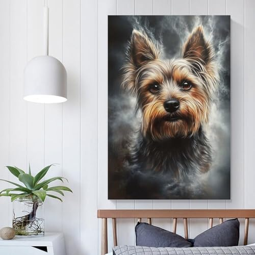 QBIREX Yorkshire Terrier Portrait Wandbild für Wohnzimmer, Wohnzimmer- und Badezimmerdekoration, Kunstwerk, 30 x 45 cm