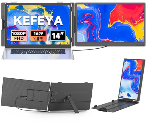 KEFEYA - Estensore dello schermo del computer portatile, monitor portatile FHD 1080P da 14 pollici, monitor a doppio display per laptop da 13-17 pollici, con porta USB-C/HDMI, Plug n Play per