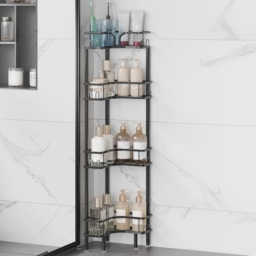 KJHWYXD Mensola Doccia Angolare Senza Forare, Porta Shampoo Sapone Doccia da Terra, Grande capacità Scaffale Bagno per Bagno Cucina(Size:4 Tier,Color:Nero)