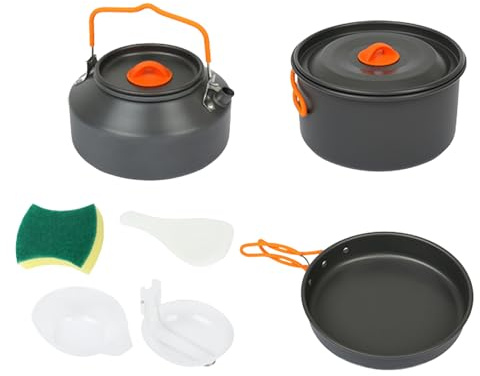 Camping-Kochset – tragbares Reiseset, für unterwegs, Antihaft-Camping im Freien, Küchenpfanne und für Picknick, Wandern, Angeln | Leichtes Kochgeschirr-Kochset für Rucksackreisen