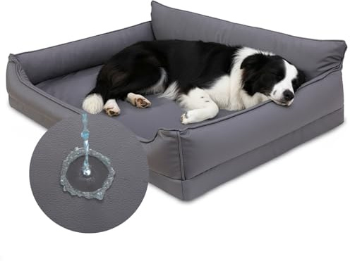 Wasserdicht Orthopädisches Hundebett,Kunstleder Hundekorb,91x68cm