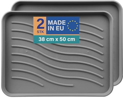 Bestlivings Schuhabtropfschale 2er-Pack, 50x38 cm, Anthrazit, wasserdicht | Für je 2 Paar Schuhe, 2,5 cm hoher Rand, robuste Schuhwannen aus Kunststoff, Universalablage für Haus, Tier & Garten