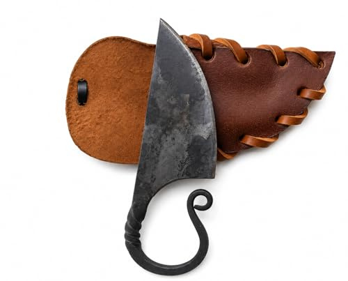 Tatla Handgeschmiedetes Wikinger Messer, 1095 Karbonstahl, Mittelalter Halsmesser mit Lederscheide, Celtic Mini für Camping und Outdoor