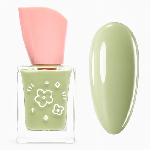 Green Nail Polish - Quick Dry Sage Green Nail Varnish - Long Lasting & High Glossy Pale Nail Varnish - Chip Resistant Breathable Nail Polish - Water Based No Need Cure for Women DIY Manicure