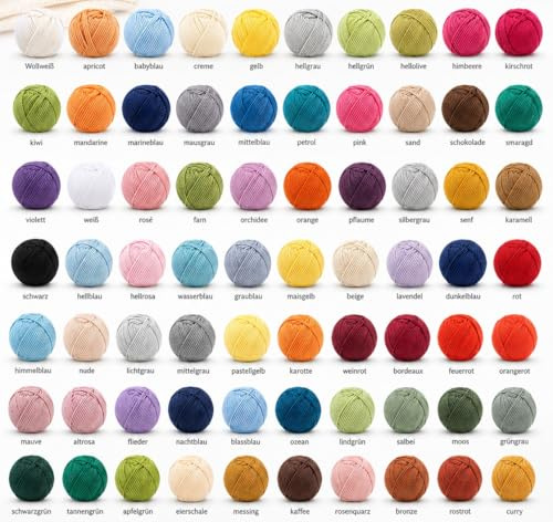 Gründl Wolle Cotton Quick 70 Farben mit Anleitungen - dünne Wolle zum Häkeln - Strickgarn - Glänzend und hautfreundlich - 100% Baumwolle - 70 Knäuel 50 g / 125 m