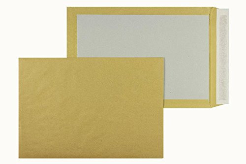 100 Stück, Farbige Papprückwandtaschen, DIN C3, Haftklebung mit Abziehstreifen, Gerade Klappe, 150 g/qm Natron, Ohne Fenster, Braun, Blanke Briefhüllen