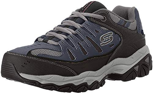 Skechers Men's Afterburn M. Fit Fashion Sneakers – Leather Upper, Memory Foam Insole, Rubber Outsole, Navy, 8