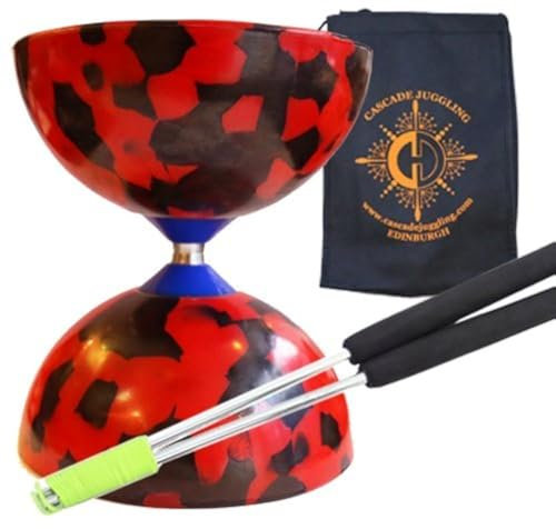 Diabolo Diabolo Diabolo für Kinder ab 5 Jahren, mit Aluminium-Metallstäben und Tragetasche, Diablo-Set aus Gummi, Rot / Schwarz