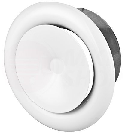 MKK Tellerventil Anemostat Ø 125 mm weiß pulverbeschichtet Zuluft Wand - Deckenventil Ventilteller Lüftung Stufenlose Luftregulierung Bajonettverschraubung