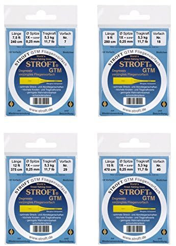 STROFT GTM Fliegenvorfach gezogenes Vorfach 7,5ft / 240cm alle Stärken (0,10mm - 7X)