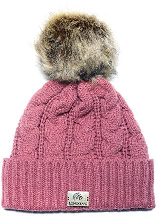LONGCLASS Pinke Bommelmütze Damen Elegance Mütze Frauen Wintermütze pink Wollmütze mit Bommel Damenmütze Strickmütze Pudelmütze fein schön Mädchen Mädchenmütze