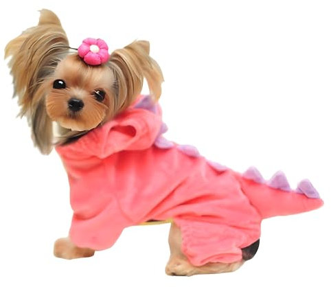 DELIFUR Dinosaurier Hund Halloween Kostüm Haustier Dino Hoodie für kleine und mittlere Hunde (Rosa, S)
