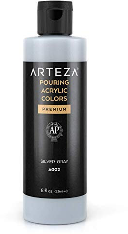 ARTEZA Vernice acrilica per versare, 236 ml, A002 grigio argento, ad alto flusso, non necessita di miscelazione, per versare su tela, vetro, carta, legno, piastrelle, pietre