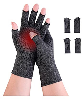 Donfri 2 Pairs Arthritis Hand Compression Gloves Fingerless Design Non-slip for Women Men Relieve Symptoms Rheumatoid Osteoarthritis Raynauds Disease Breathable Comfortable Fit Machine Washable (M)