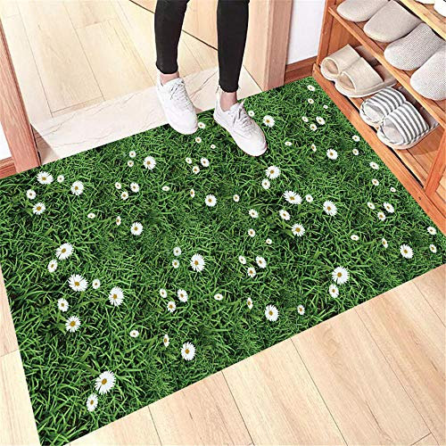 AU-SHTANG Teppich Balkon Grüner Teppich, Gras und weißes Blumenmusterbalkonbaby, das Anti-Milben-Freizeitteppich Teppich esszimmer kriecht-Grün_180x280cm