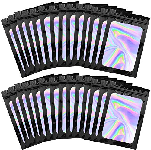 BQTQ 150 Stück Geruchssichere Beutel mit Reißverschluss Aluminiumfolie Wiederverschließbare Beutel Zip Beutel Folie Tasche Geruchssichere Beutel für Lebensmittel(Holographisches Schwarz, 10x15cm)