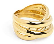 SINGULARU - Bague Double Cross. Laiton avec finition plaqué or 18Kt. Bijoux pour femme. Taille 12