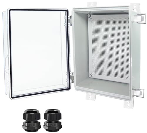 Otdorpatio Abzweigdose, Scharniere, transparente Abdeckung, Edelstahlriegel, IP67, wasserdicht, elektrisches Kastengehäuse mit Montageplatte und Wandhalterung, 35.1x24.9x15 cm