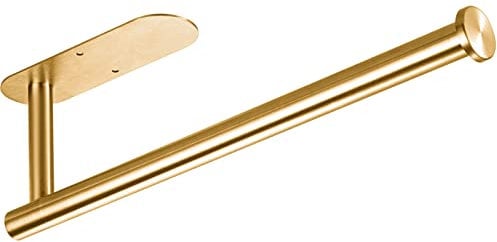 YUET Kitchen Roll Holder under Cabinet,Upgraded Toilet Paper Towel Holder Wall Mounted,Towel Holder Self Adhesive or Drilling for Kitchen,Bathroom,Pantry,RV,304 Stainless Steel (Gold)