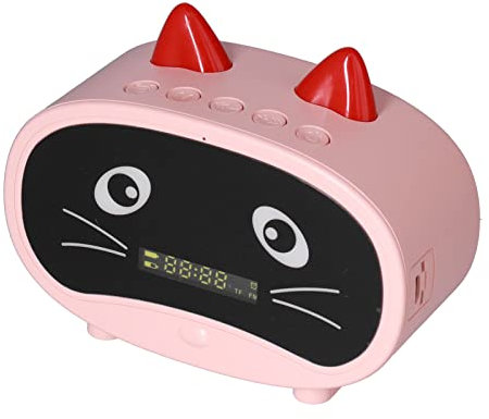 Mini-réveil sans Fil avec Haut-parleur Bluetooth pour Animaux, Mini Haut-parleur de Bande Dessinée, Ensemble Intelligent de Conception D'oreille de Chat Mignon Portable pour Chambre à(Rose)