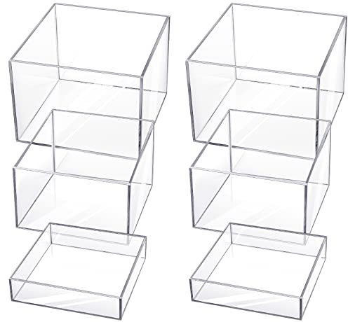 Bucherry 6 Stück Acryl Display Riser Acryl Boxen Acryl Klar Display Nisting Cubes 5 Seiten Hohl Boden Transparent Display Ständer Regal für Kosmetik Lebensmittel Sammlerstücke Schmuck Figuren Show