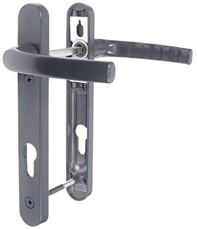 JCP uPVC Door Handle Pair, 122mm Screw Centres, 92 PZ 92mm Sprung Set, 220mm X 30mm Backplate, Anthracite Grey 7016