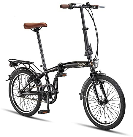 PACTO ELEVEN Bici Pieghevole - Bicicletta Pieghevole di Alta Qualità - 27 cm Telaio in Acciaio - 20 Pollici Ruote in Alluminio - 3 Ingranaggi Nexus - V-Freni - Facile da Piegare - Nero