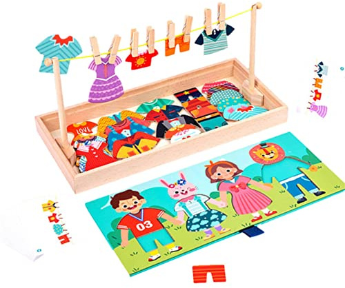 Eastuy Dress Up Puzzle für kleine Mädchen - Holzpuzzle für Kleinkinder - 2-in-1-Holztier-Anzieh-Spiele, Puzzle-Spielzeug mit Aufbewahrungskoffer für Kinder, Jungen, Mädchen