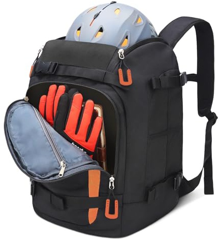 YITGOG Skischuhtasche mit Helmfach 50L 1680D Nylon Skirucksack Skischuhrucksack mit Helmtasche Skitasche Siksack für Skistiefel Schlittschuhe Snowboard Inline-Skates (Orange)