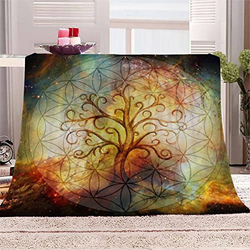 Kuscheldecke Extra Groß 180x220 cm 3D Baum des Lebens Weiche Warme Flauschige Sofadecke Wohndecke Blume des Lebens Flanelldecke Tagesdecke Waschbar Microfaser Fleecedecke