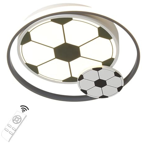 HMAKGG LED Deckenleuchte Kinderzimmer Jungen, Fußball Deckenlampe Dimmbar mit Fernbedienung Rund Deckenbeleuchtung Schlafzimmer Kinderzimmerlampe aus Eisen und Acryl, Schwarz & Weiß, Ø42cm