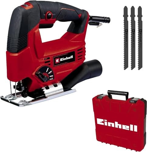 Einhell Seghetto alternativo TC-JS 80/1 Kit (550 W, altezza di sollevamento 20 mm, movimento pendolare, profondità di taglio 80 mm in legno, 10 mm in acciaio, 3.000 min-1, incl. 3x lame attacco a T)
