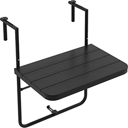COSTWAY Balcony Hanging Table, Folding Railing Table Hanging Coffee Side Tables with 3-Level Adjustable Heights, All-Weather Outdoor Space Saving Deck Table for Patio, Garden and Porch, Black (Black)