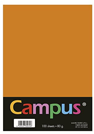 Campus - Farbiges A4-Papier, 100 Stück, 80 g/m², 210 x 297 mm, A4-Papier, weich, weich, ideal für Buchbindung, Büro, Zeichnen und Basteln. Farbe: Orange